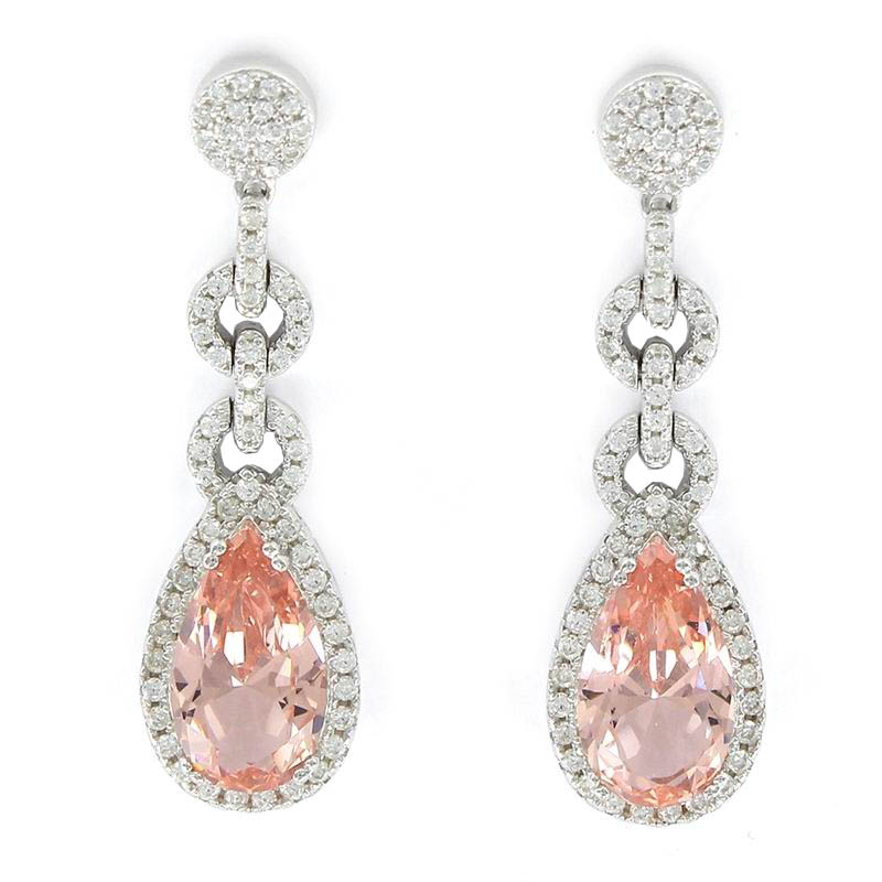 Zirconia Earrings with a Pink Faceted Drop